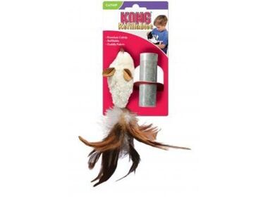 KONG Feather Mouse игрушка для кошек "Мышь с перьями" плюшевая с тубой кошачьей мяты