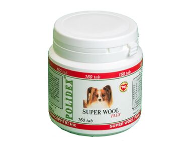 Polidex Super Wool plus витамины для щенков и собак мелких и средних пород для поддержания красоты и здоровья шерсти