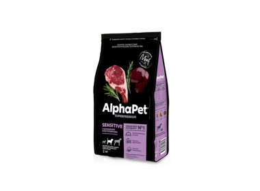 AlphaPet сухой корм для собак средних пород с чувствительным пищеварением с бараниной и потрошками