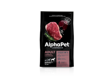 AlphaPet сухой корм для взрослых собак крупных пород с говядиной и потрошками