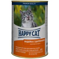 Happy Cat консервы для кошек с индейкой и цыпленком кусочки в соусе 