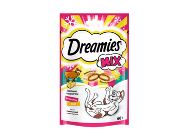 Dreamies Mix лакомство для кошек Лакомые подушечки с говядиной и сыром