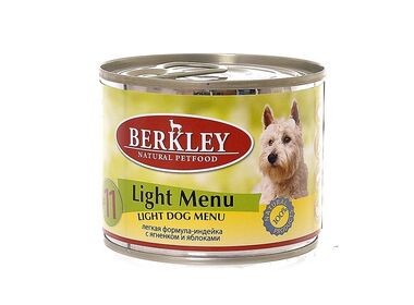 Berkley №11 Light Menu облегченная формула консервы для собак с индейкой, ягненком и яблоками