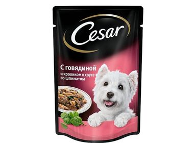 Cesar паучи для собак с говядиной и кроликом в соусе со шпинатом