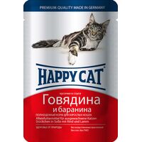 Happy Cat паучи для кошек с говядиной и бараниной в соусе