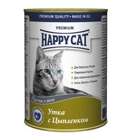 Happy Cat консервы для кошек с уткой и цыпленком кусочки в желе 